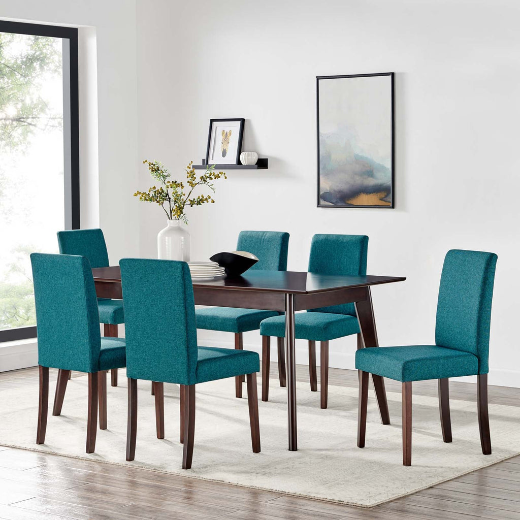 Prosper 7 Piece Upholstered Fabric Dining Set in Cappuccino Teal-1