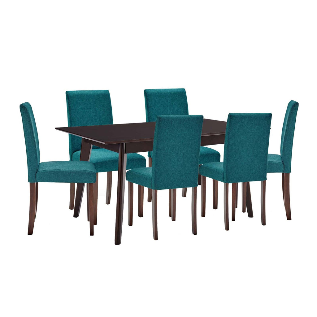 Prosper 7 Piece Upholstered Fabric Dining Set in Cappuccino Teal-1