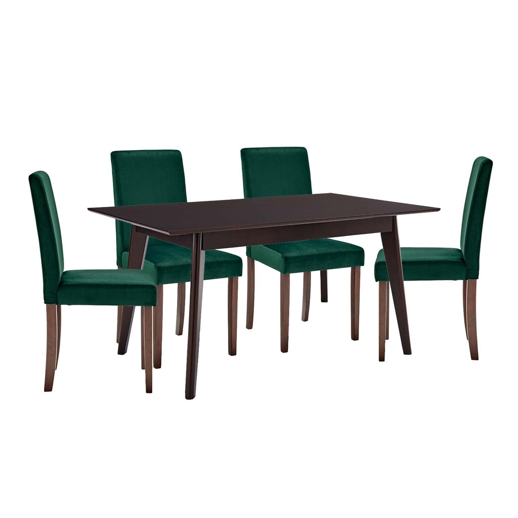 Prosper 5 Piece Upholstered Velvet Dining Set in Cappuccino Green-2