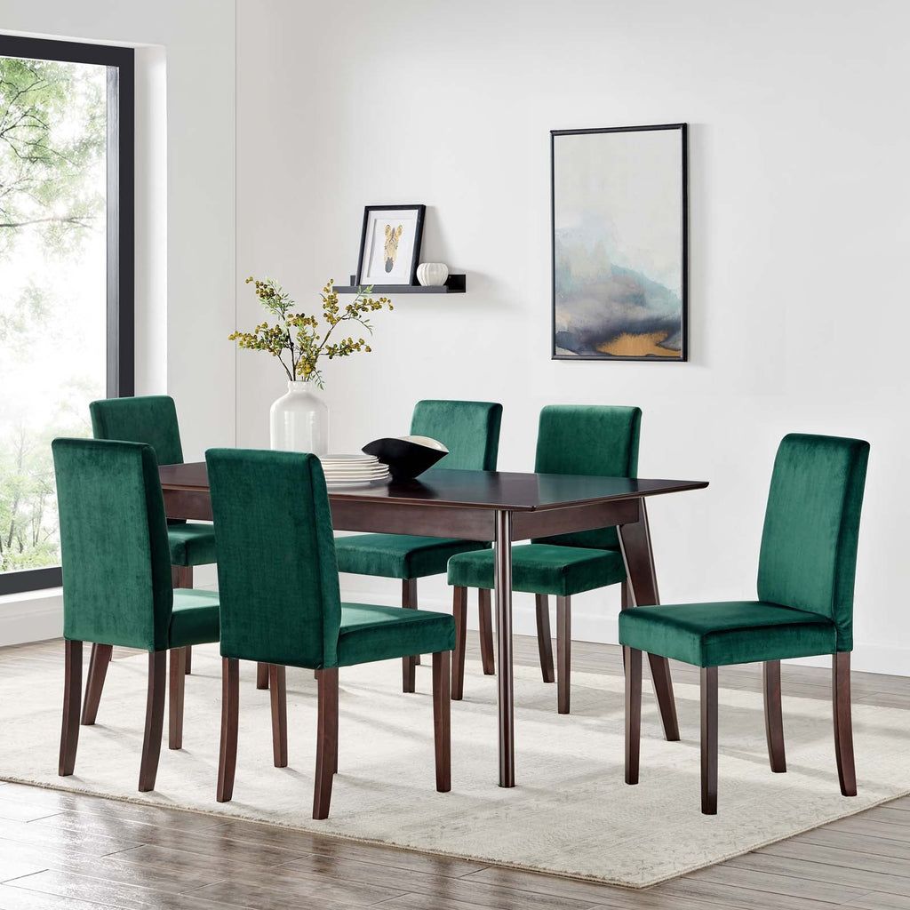 Prosper 7 Piece Upholstered Velvet Dining Set in Cappuccino Green-1