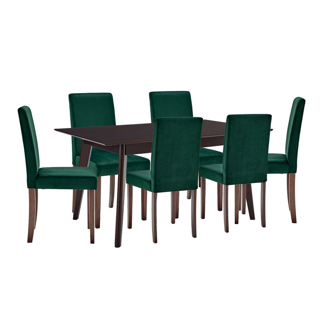 Prosper 7 Piece Upholstered Velvet Dining Set in Cappuccino Green-1