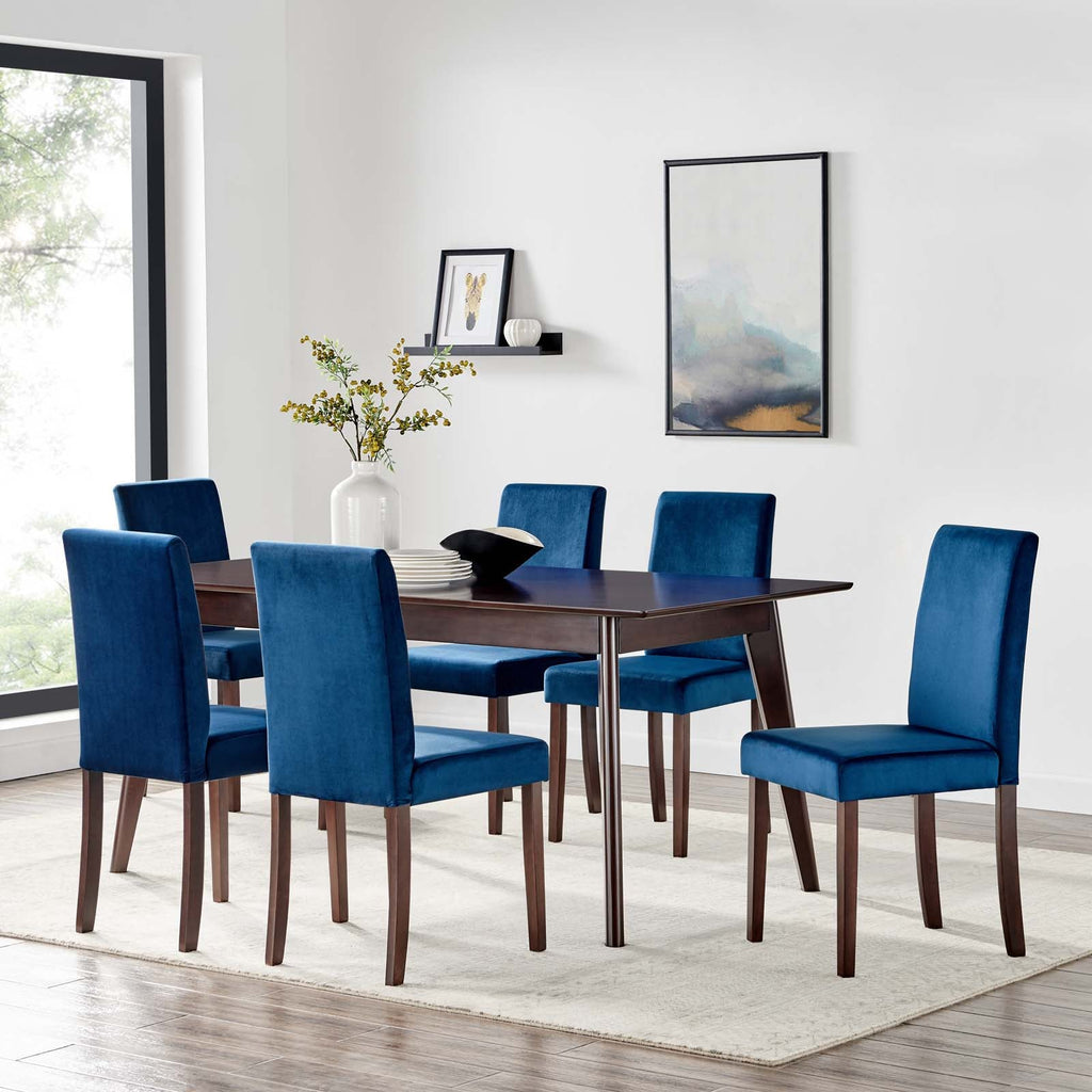 Prosper 7 Piece Upholstered Velvet Dining Set in Cappuccino Navy-1