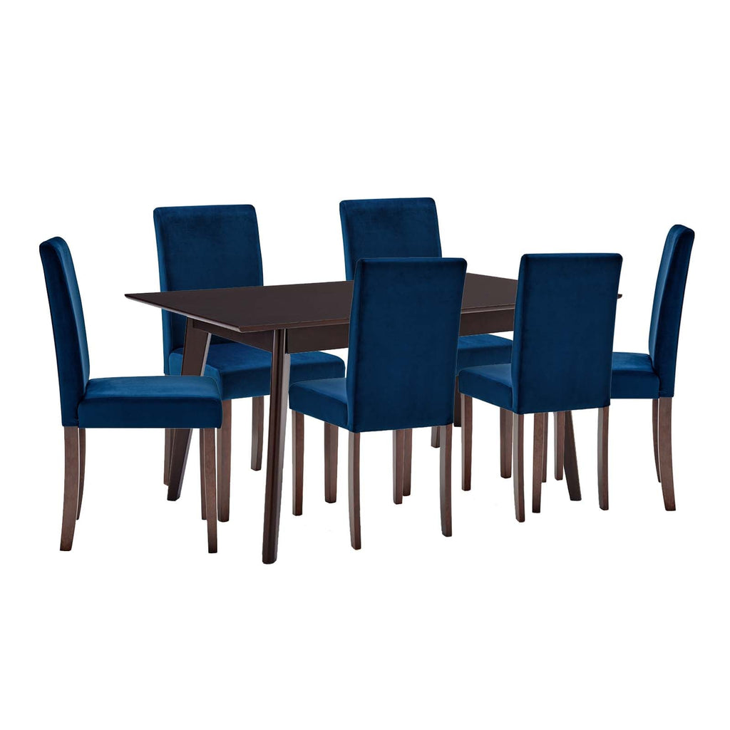 Prosper 7 Piece Upholstered Velvet Dining Set in Cappuccino Navy-1