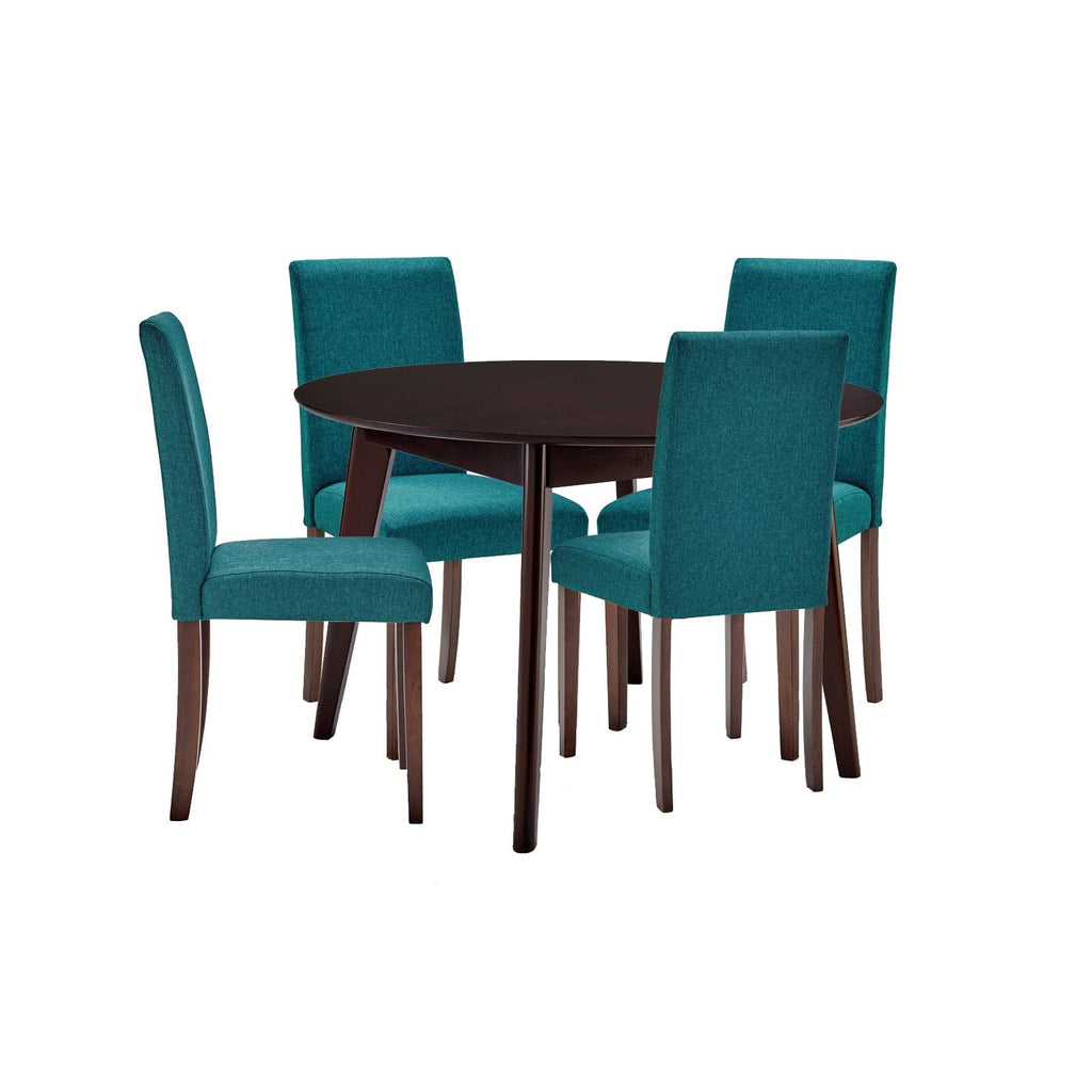 Prosper 5 Piece Upholstered Fabric Dining Set in Cappuccino Teal-1