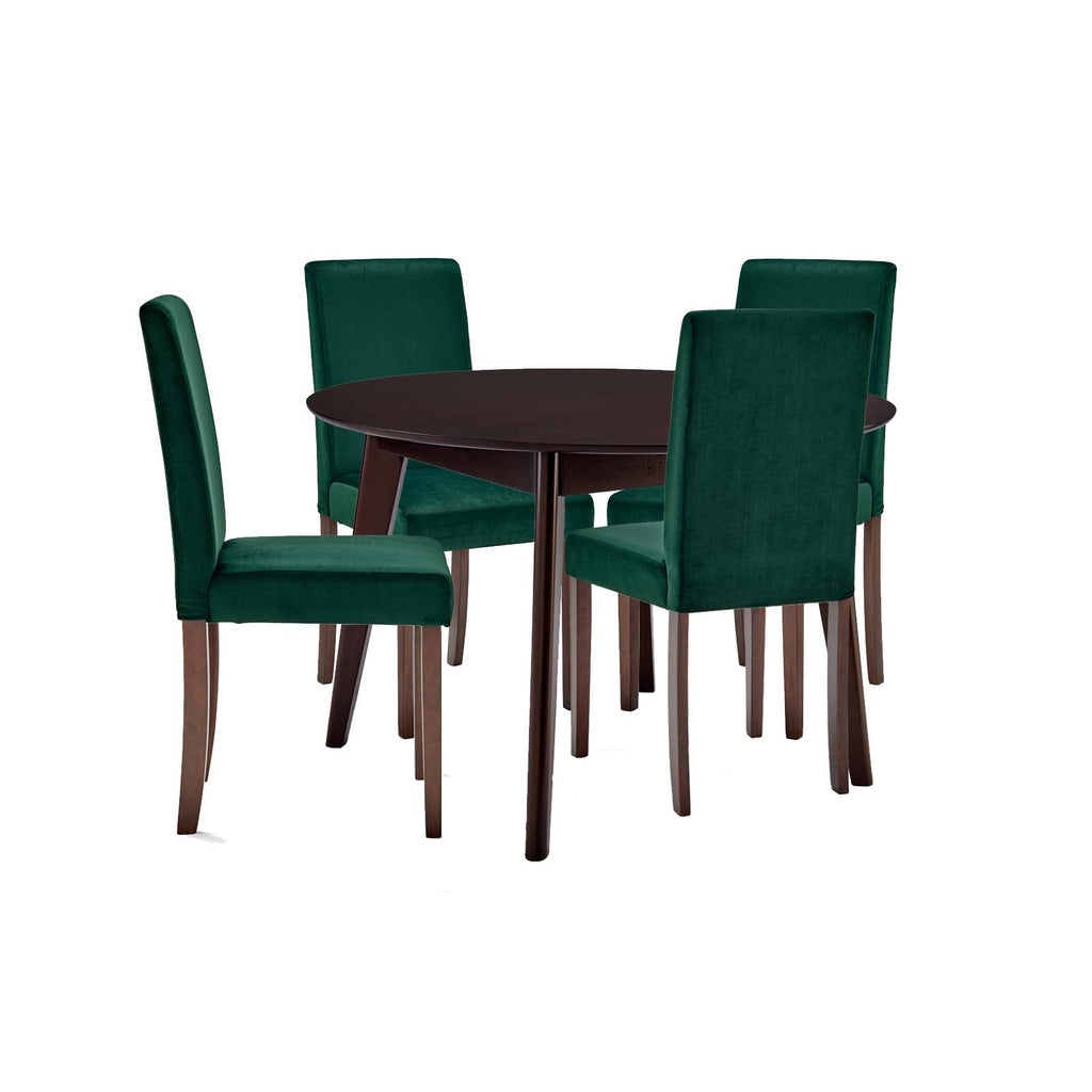 Prosper 5 Piece Upholstered Velvet Dining Set in Cappuccino Green-1