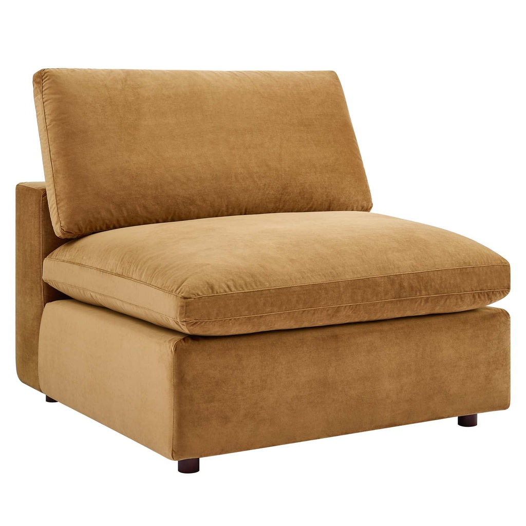 Commix Down Filled Overstuffed Performance Velvet Armless Chair, Cognac