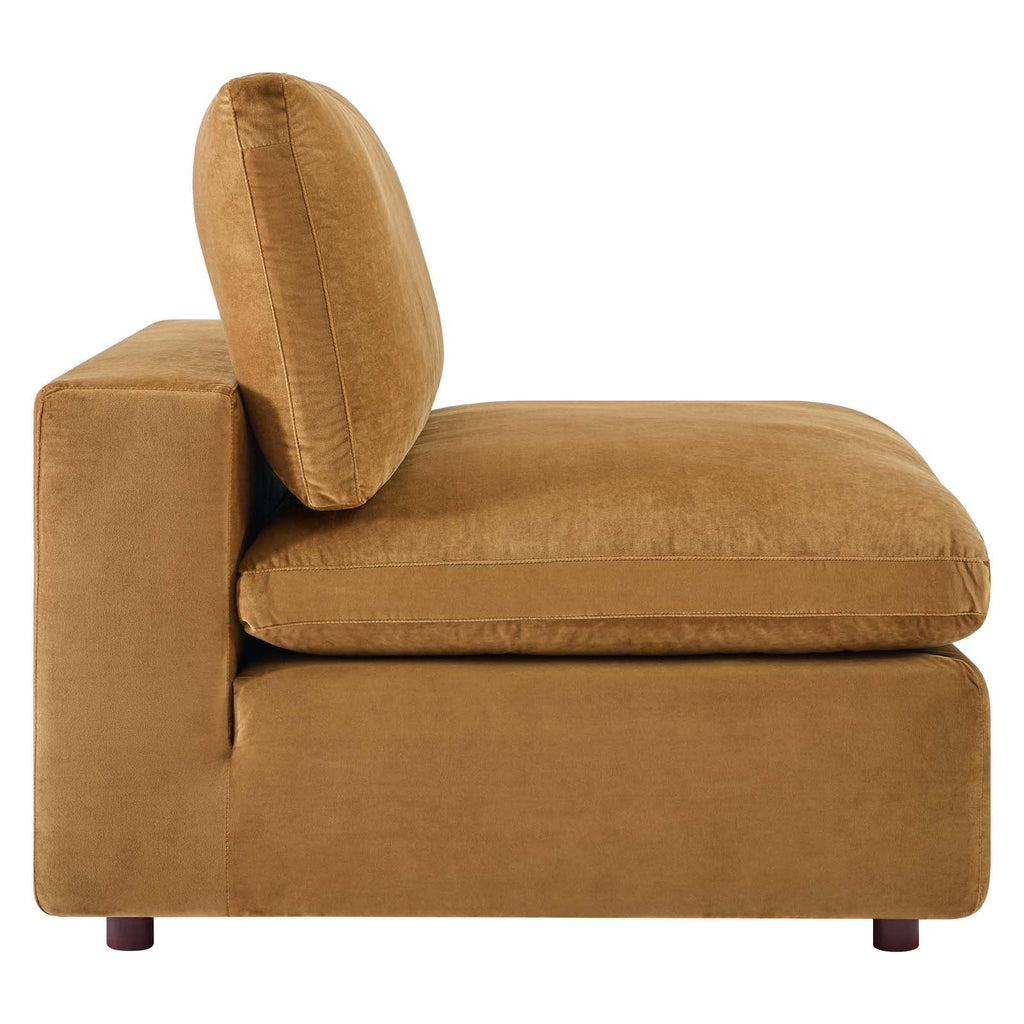 Commix Down Filled Overstuffed Performance Velvet Armless Chair, Cognac