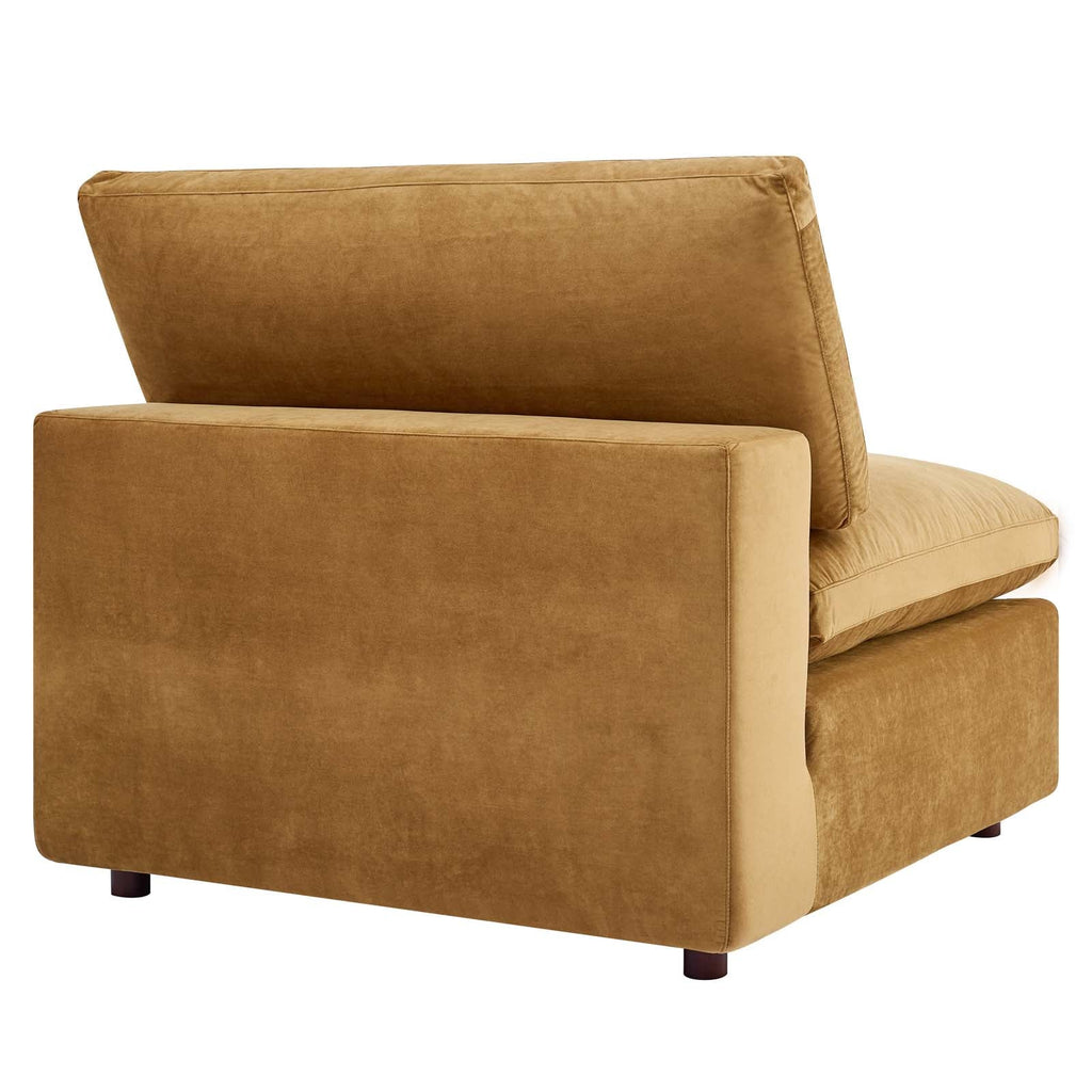 Commix Down Filled Overstuffed Performance Velvet Armless Chair, Cognac