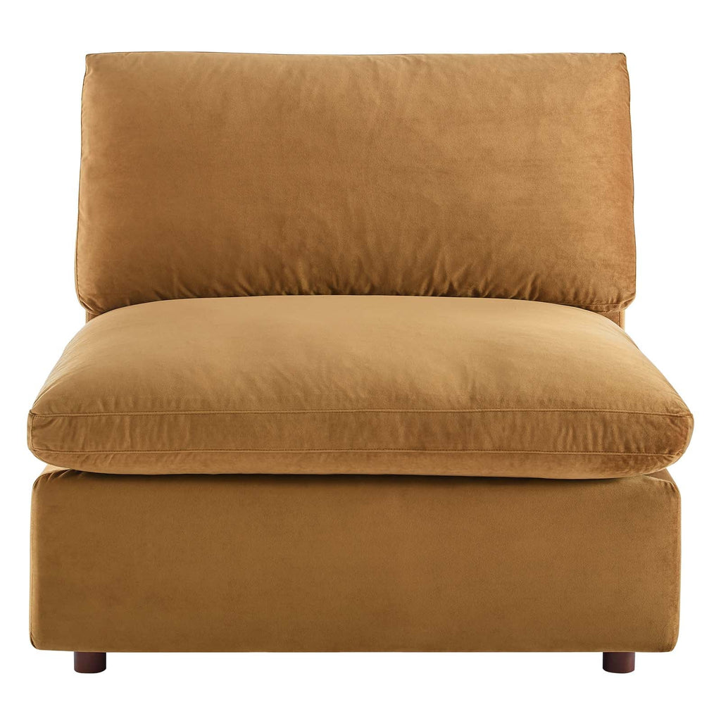 Commix Down Filled Overstuffed Performance Velvet Armless Chair, Cognac