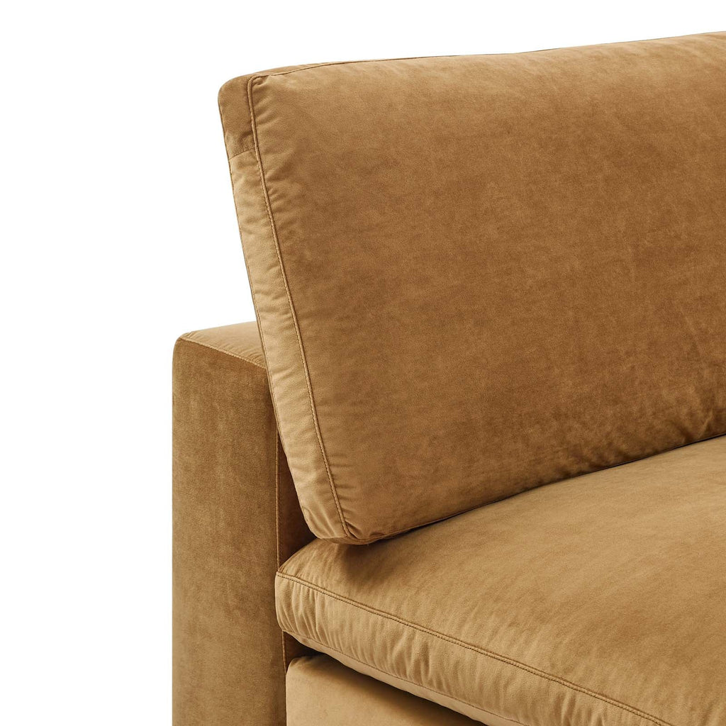 Commix Down Filled Overstuffed Performance Velvet Armless Chair, Cognac