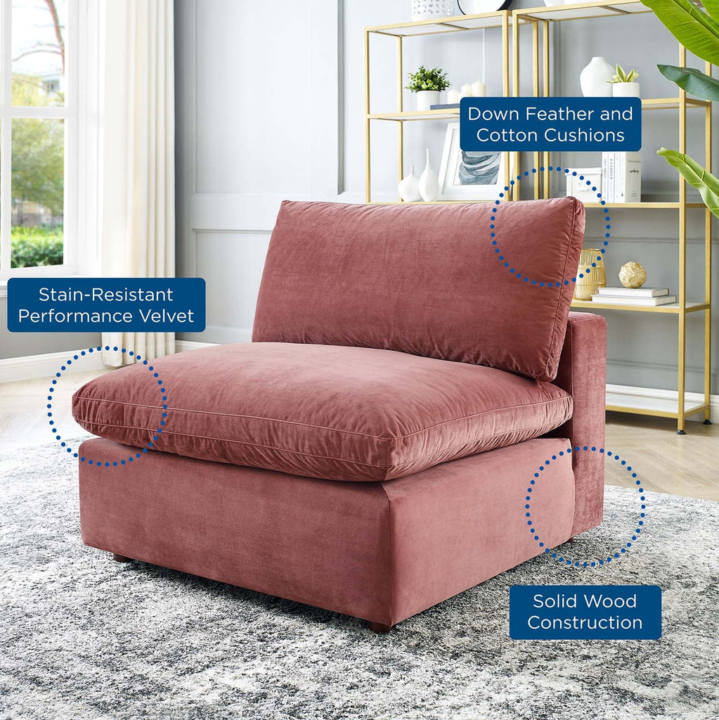 Commix Down Filled Overstuffed Performance Velvet Armless Chair, Dusty Rose