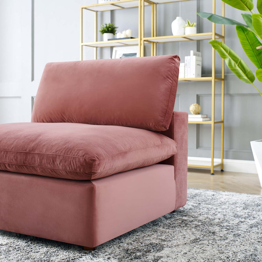 Commix Down Filled Overstuffed Performance Velvet Armless Chair, Dusty Rose