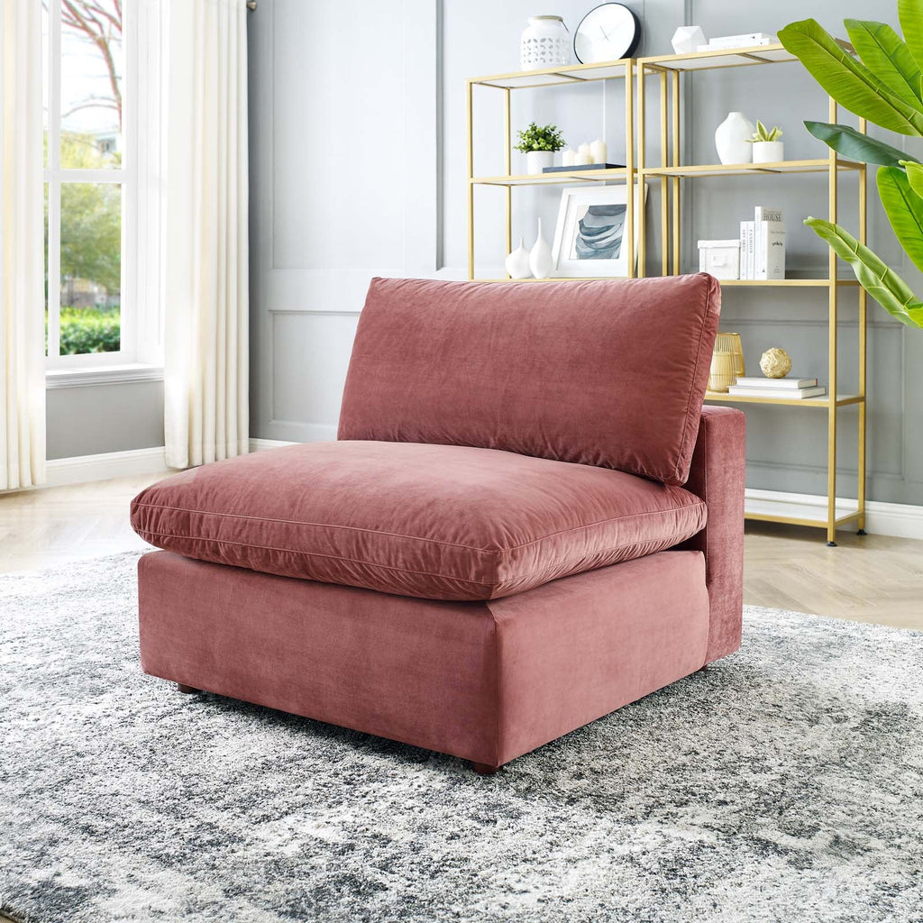 Commix Down Filled Overstuffed Performance Velvet Armless Chair, Dusty Rose