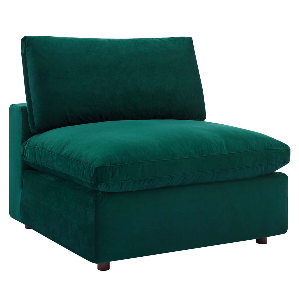 Commix Down Filled Overstuffed Performance Velvet Armless Chair, Green