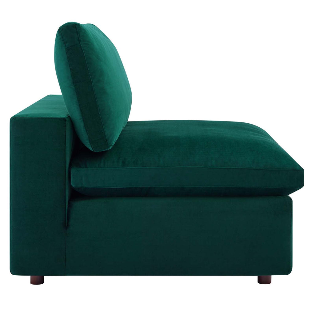 Commix Down Filled Overstuffed Performance Velvet Armless Chair, Green