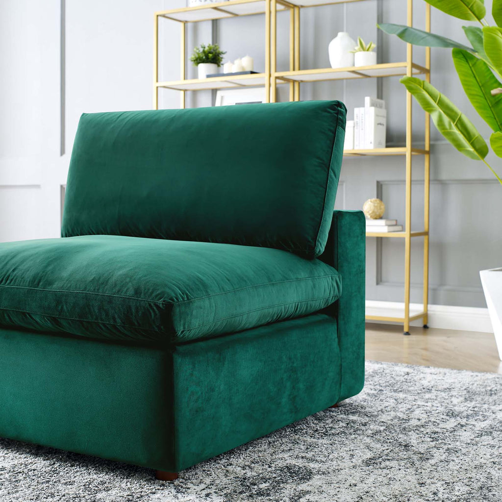 Commix Down Filled Overstuffed Performance Velvet Armless Chair, Green