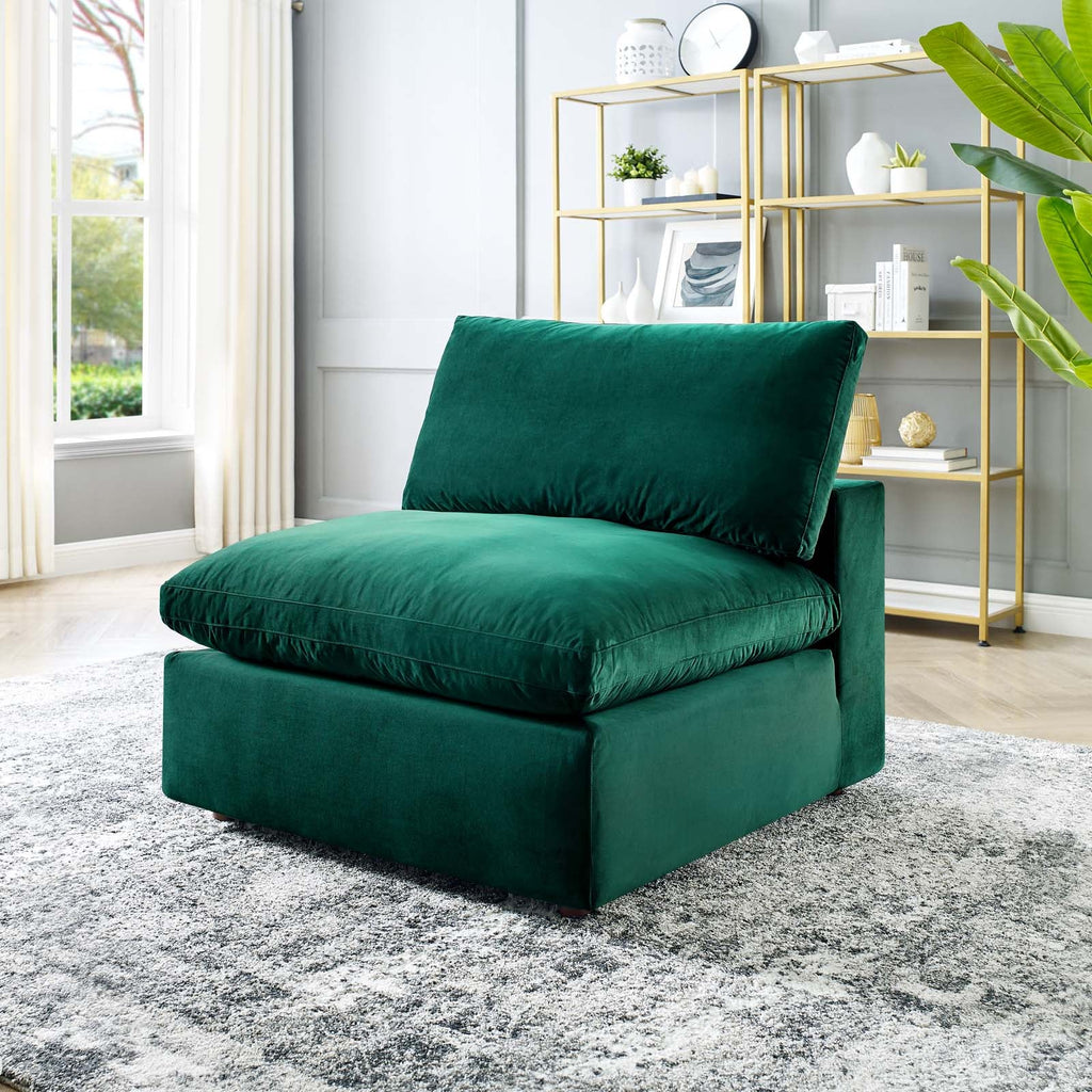 Commix Down Filled Overstuffed Performance Velvet Armless Chair, Green