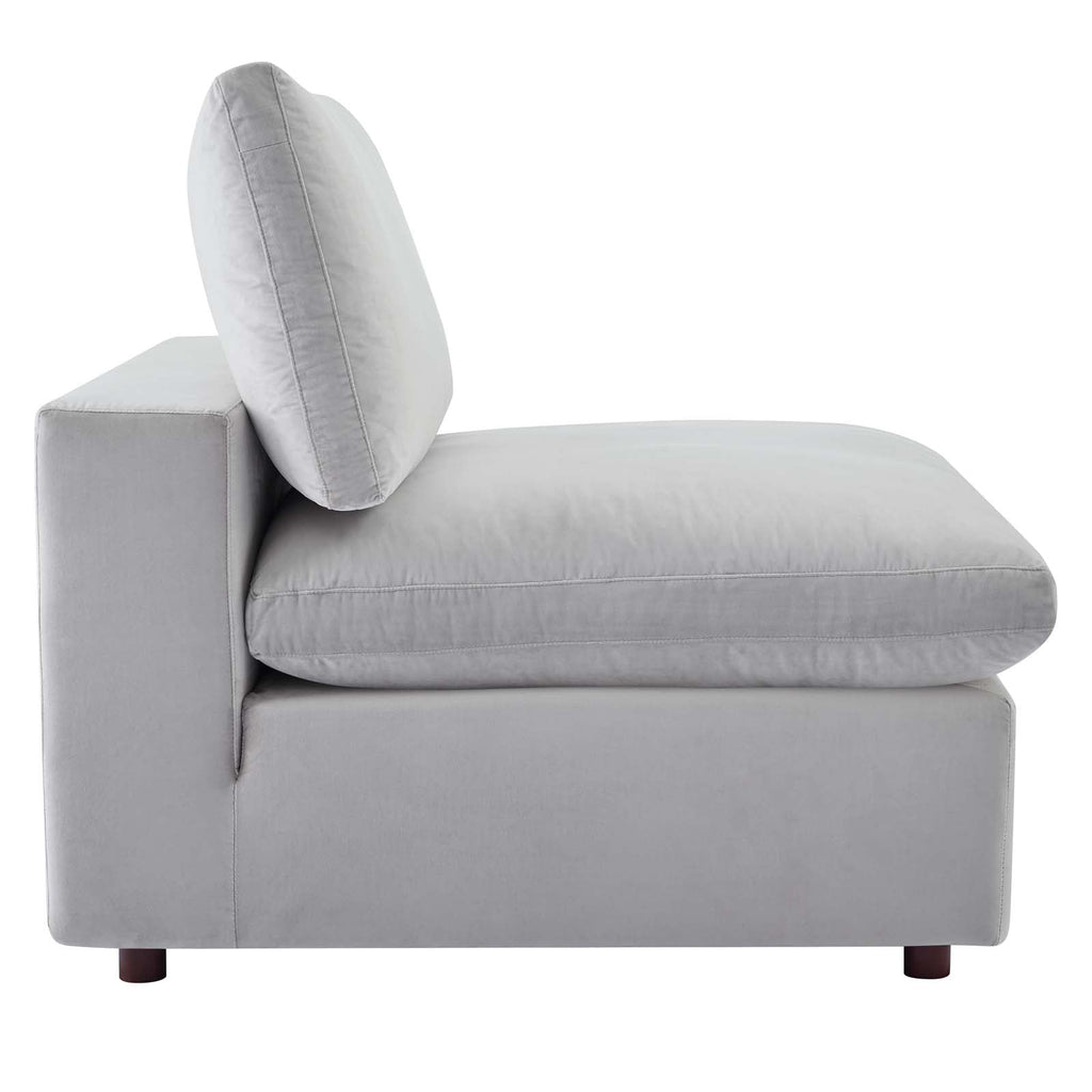 Commix Down Filled Overstuffed Performance Velvet Armless Chair, Light Grey