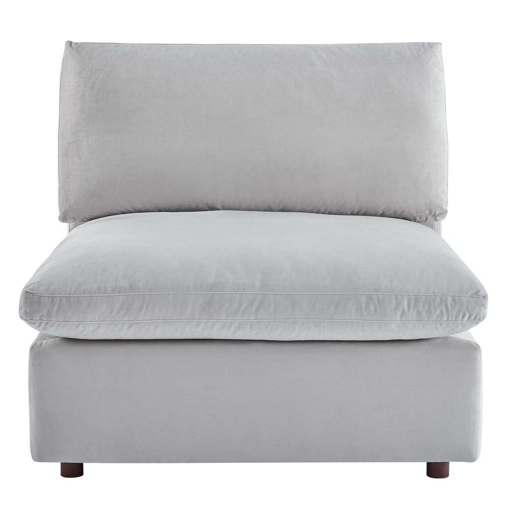 Commix Down Filled Overstuffed Performance Velvet Armless Chair, Light Grey