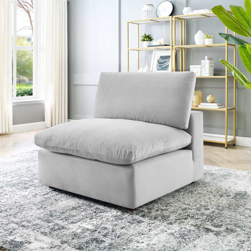 Commix Down Filled Overstuffed Performance Velvet Armless Chair, Light Grey