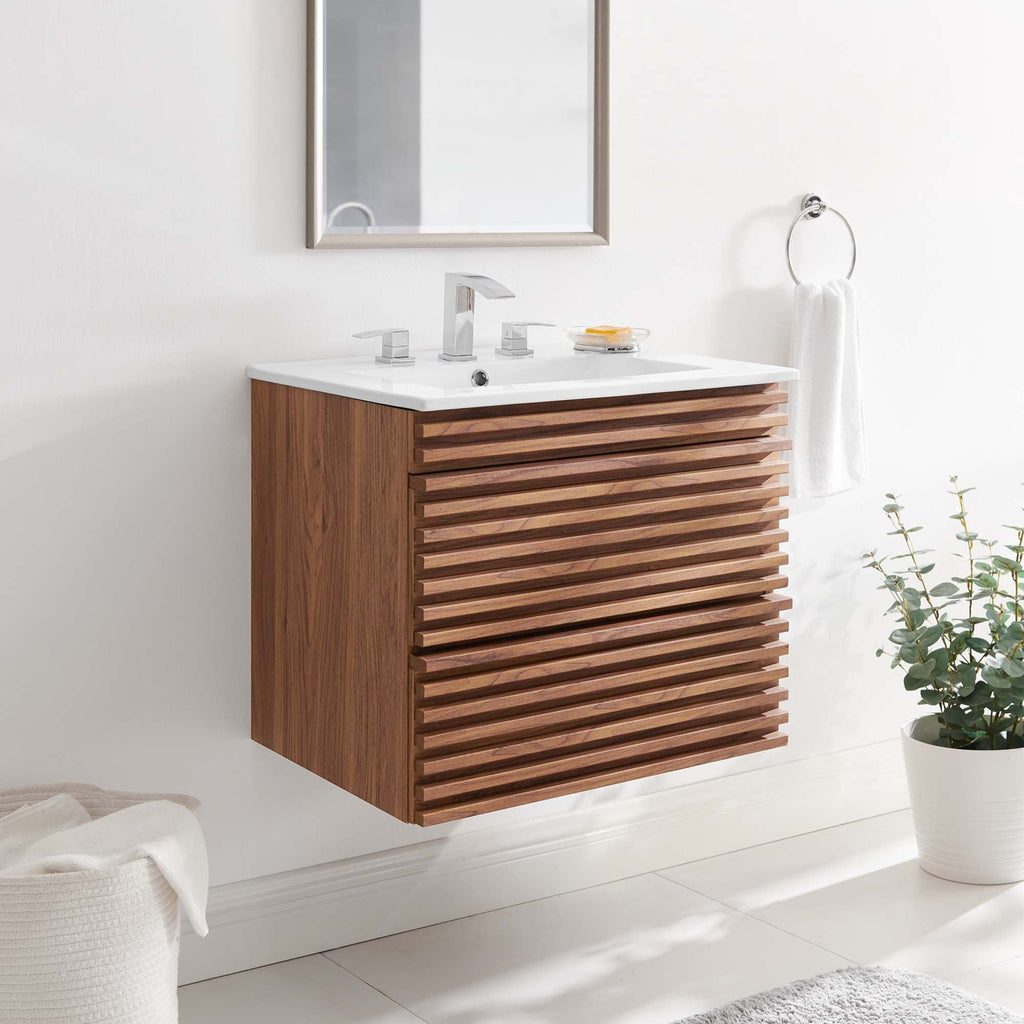 Render 24" Wall-Mount Bathroom Vanity in Walnut White