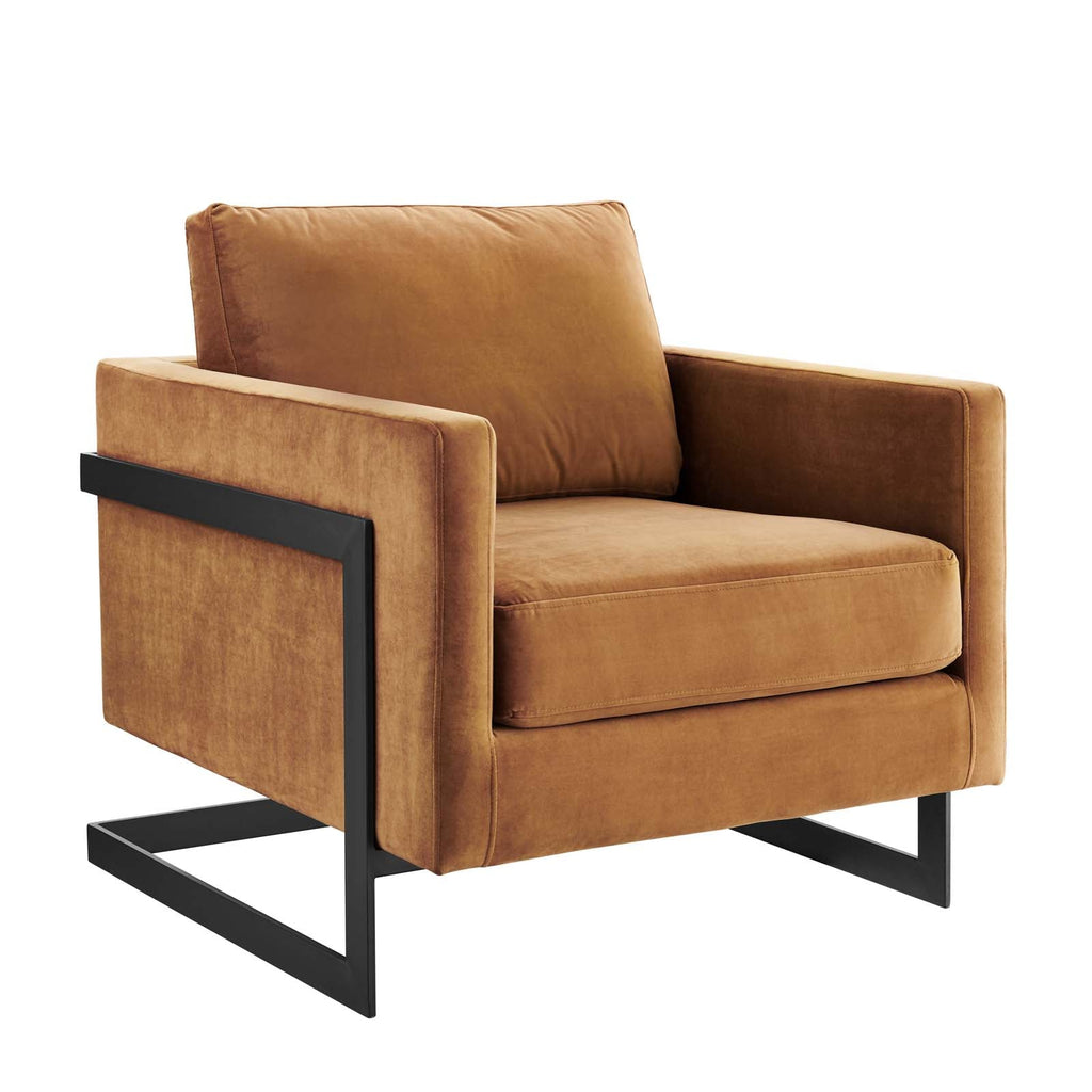 Posse Performance Velvet Accent Chair, Black Cognac