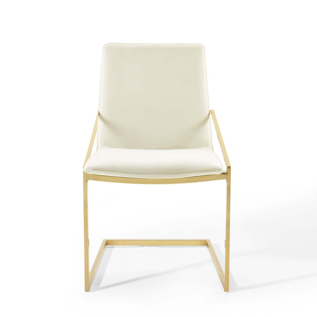 Pitch Dining Armchair Performance Velvet Set of 2 in Gold Ivory