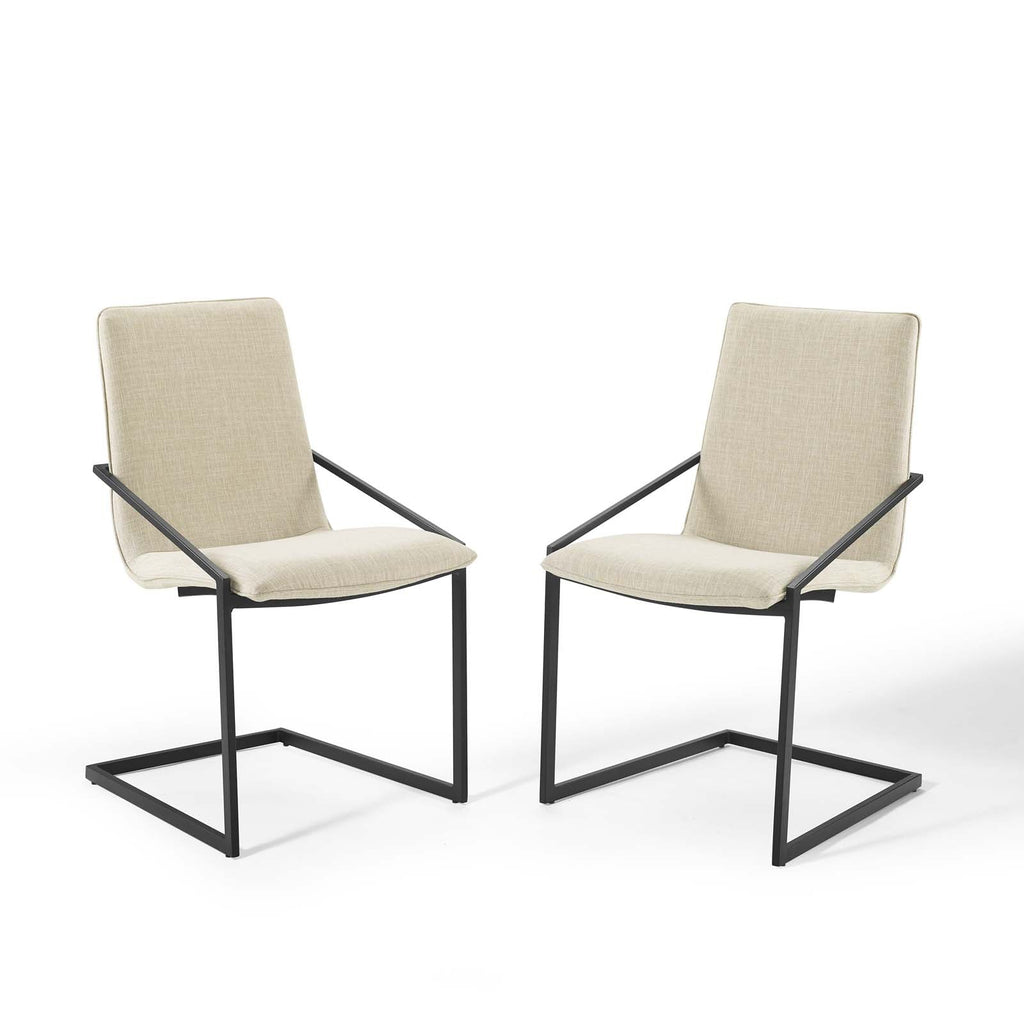 Pitch Dining Armchair Upholstered Fabric Set of 2 in Black Beige