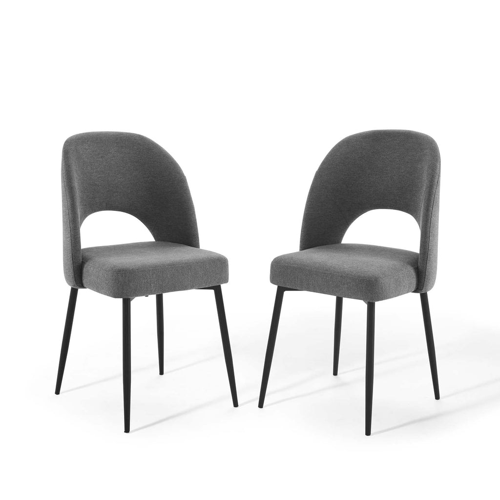 Rouse Dining Side Chair Upholstered Fabric Set of 2 in Black Charcoal
