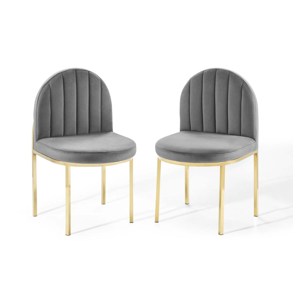 Isla Dining Side Chair Performance Velvet Set of 2 in Gold Gray