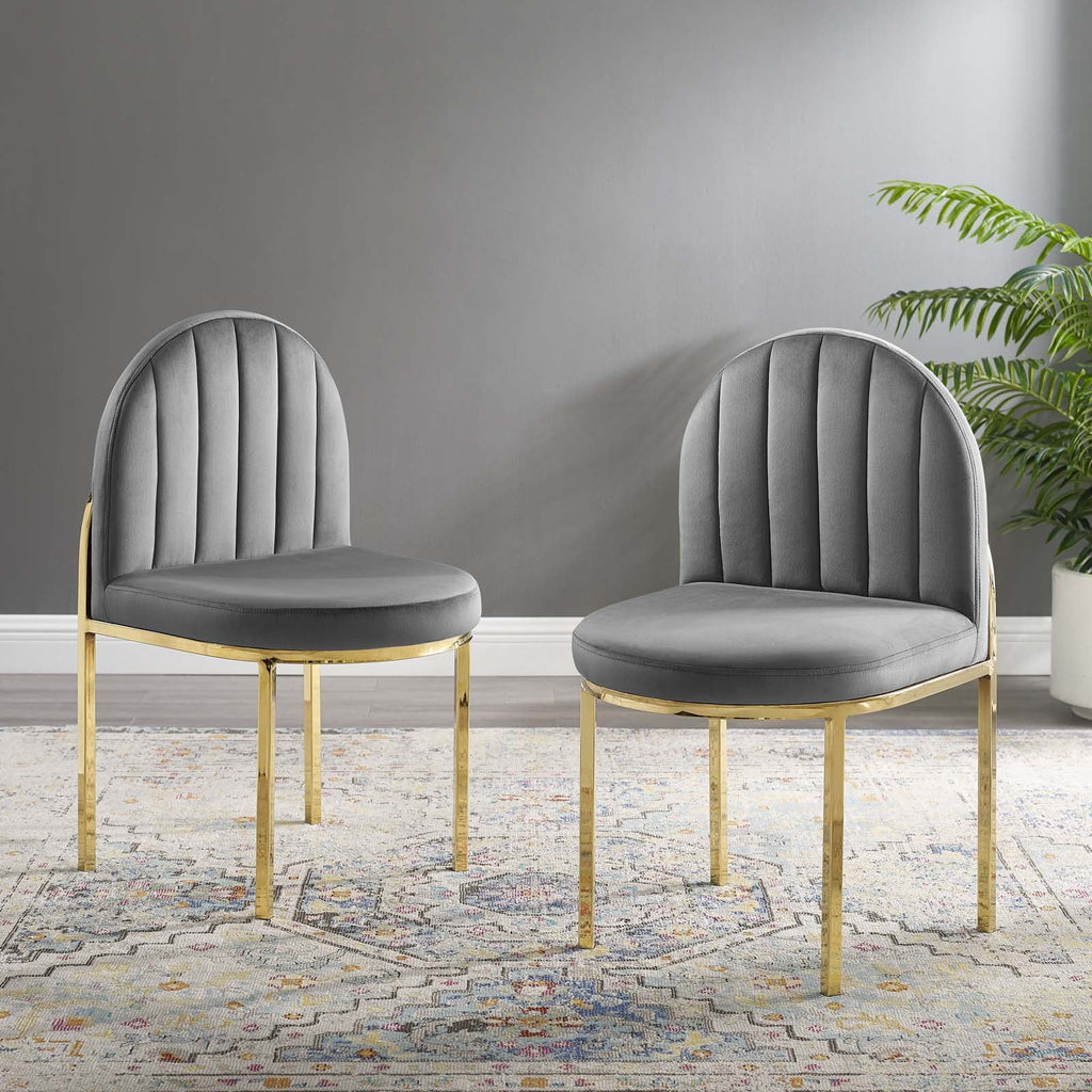 Isla Dining Side Chair Performance Velvet Set of 2 in Gold Gray