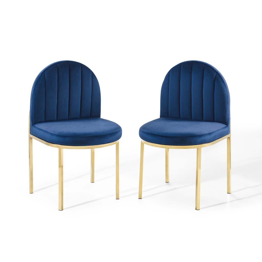 Isla Dining Side Chair Performance Velvet Set of 2 in Gold Navy