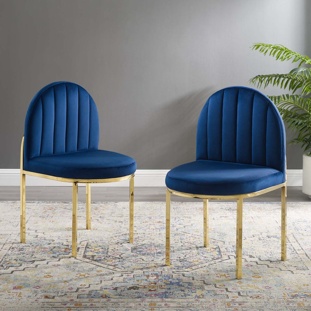 Isla Dining Side Chair Performance Velvet Set of 2 in Gold Navy