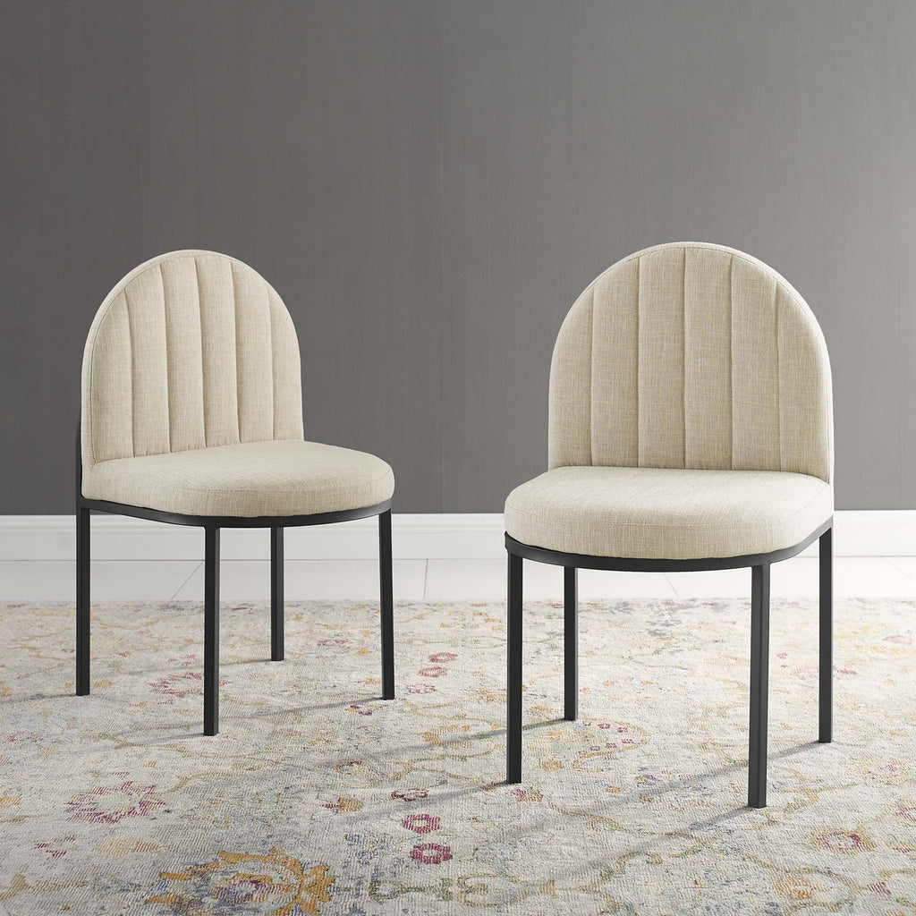 Isla Dining Side Chair Upholstered Fabric Set of 2 in Black Beige