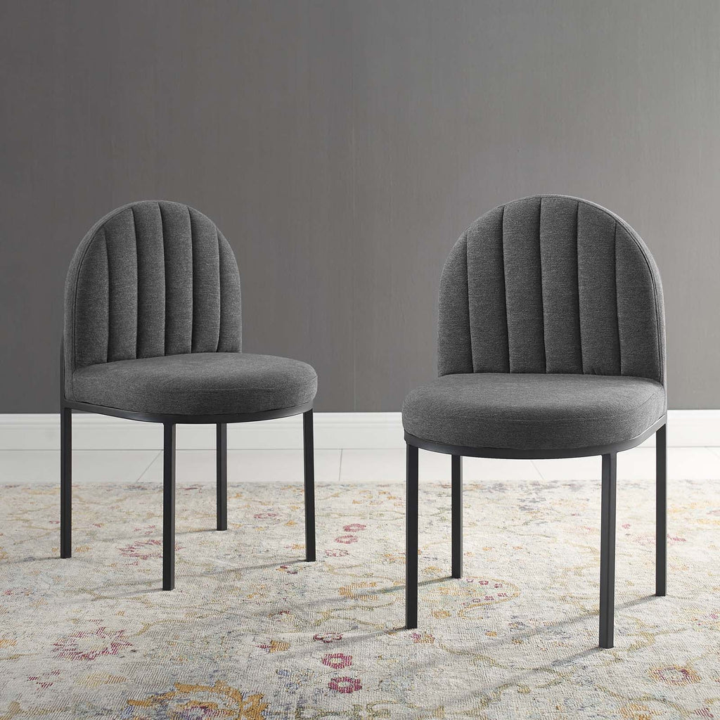 Isla Dining Side Chair Upholstered Fabric Set of 2 in Black Charcoal