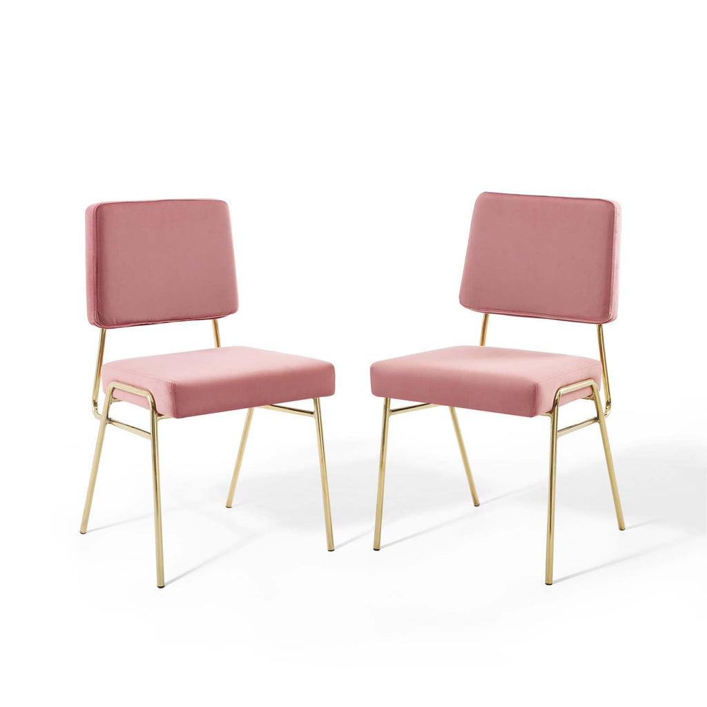 Craft Dining Side Chair Performance Velvet Set of 2 in Gold Dusty Rose