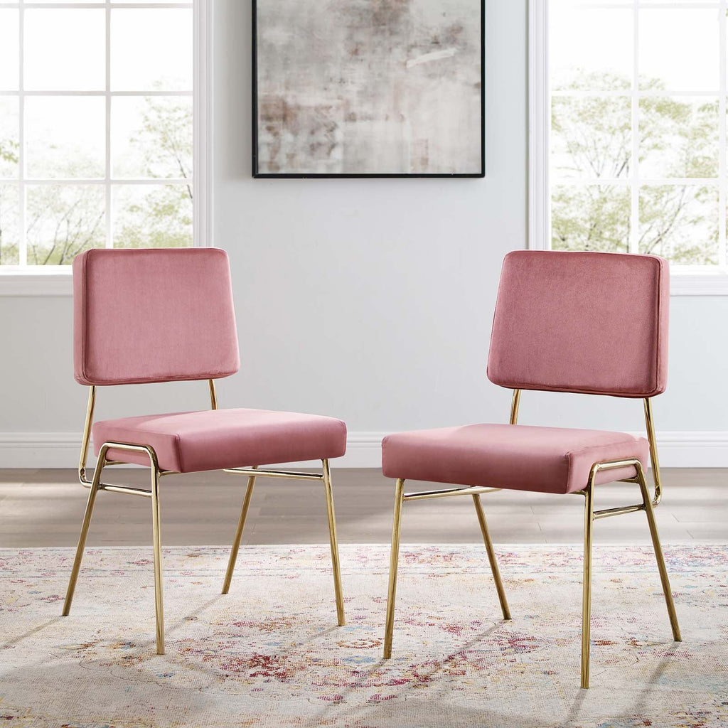 Craft Dining Side Chair Performance Velvet Set of 2 in Gold Dusty Rose