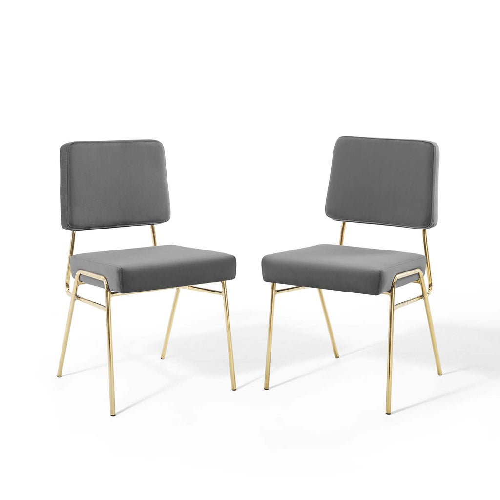 Craft Dining Side Chair Performance Velvet Set of 2 in Gold Gray