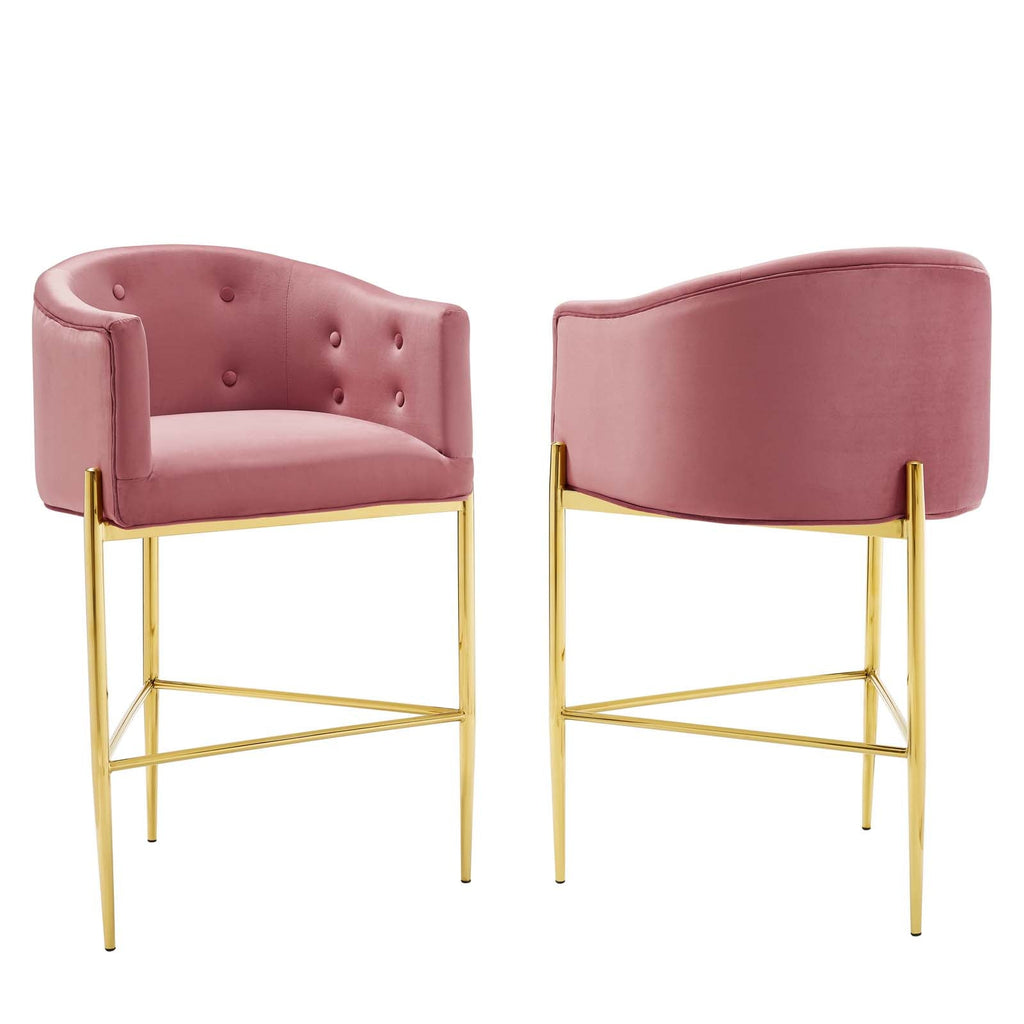 Savour Tufted Performance Velvet Bar Stool Set of 2 in Dusty Rose