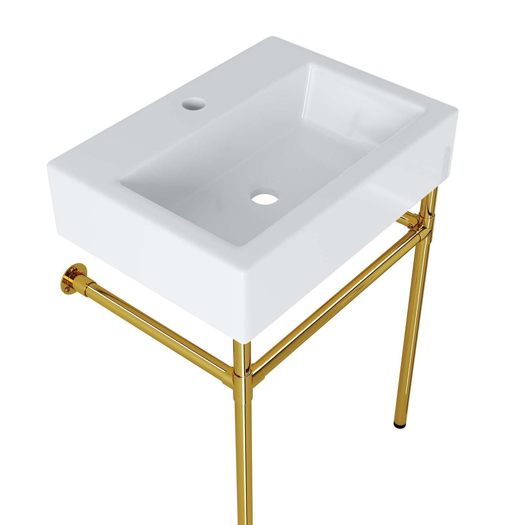 Redeem 40" Wall-Mount Gold Stainless Steel Bathroom Vanity, Gold White