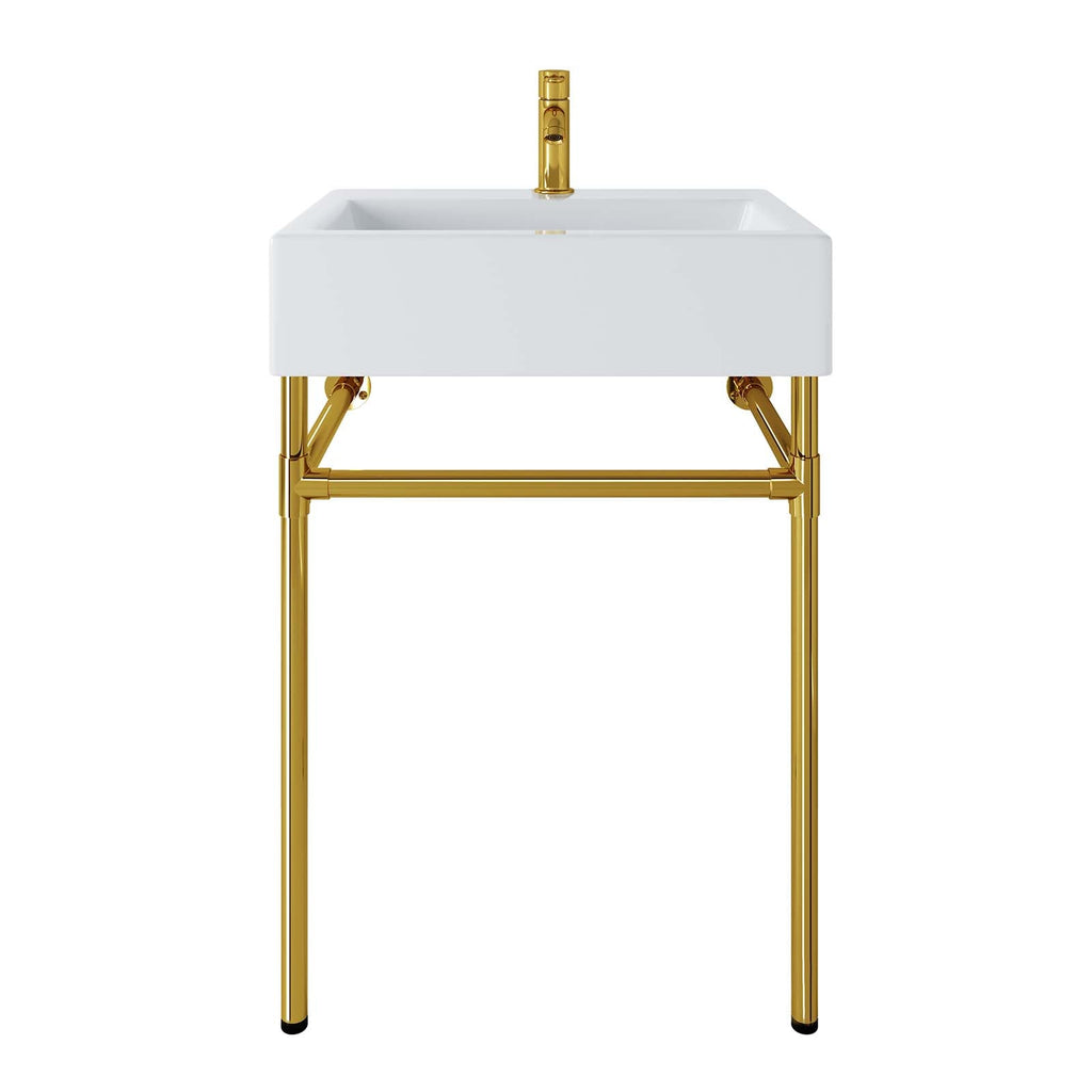 Redeem 40" Wall-Mount Gold Stainless Steel Bathroom Vanity, Gold White