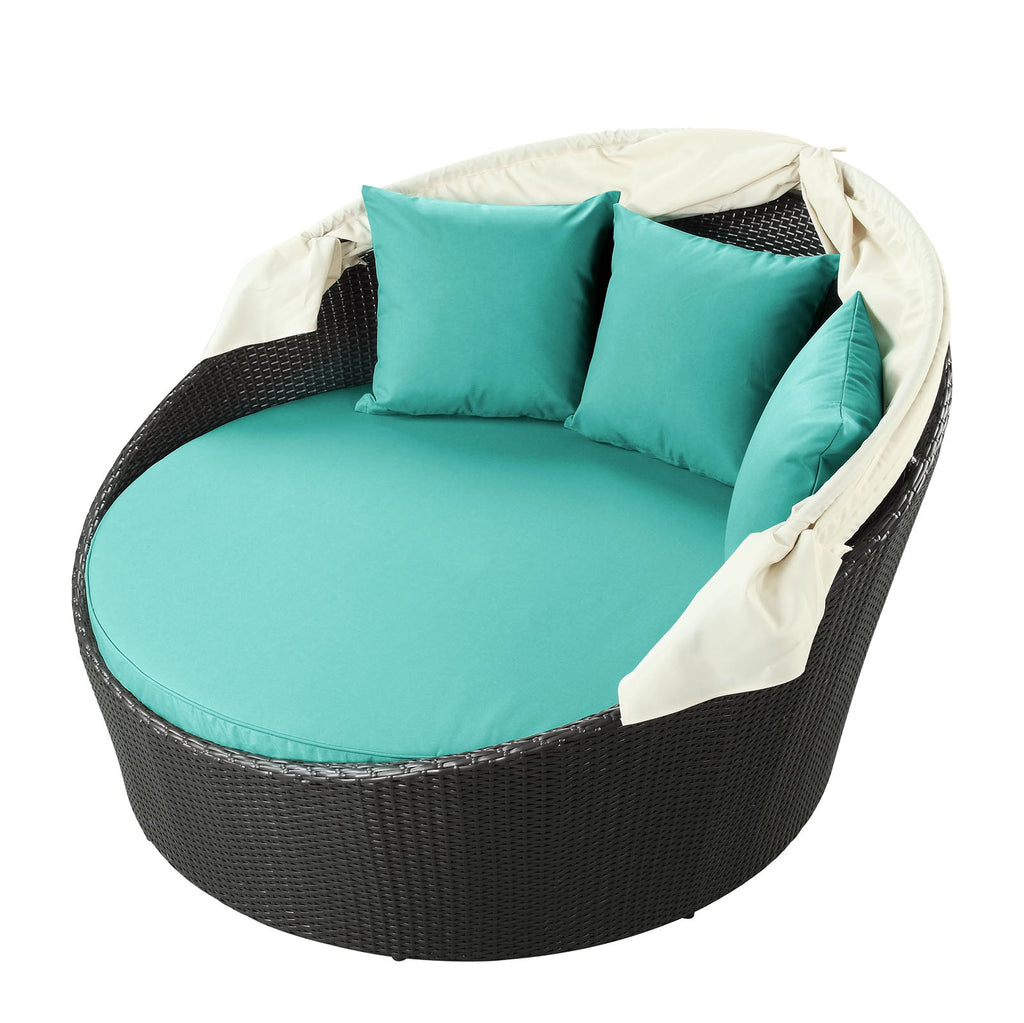 Siesta Canopy Outdoor Patio Daybed in Espresso Turquoise