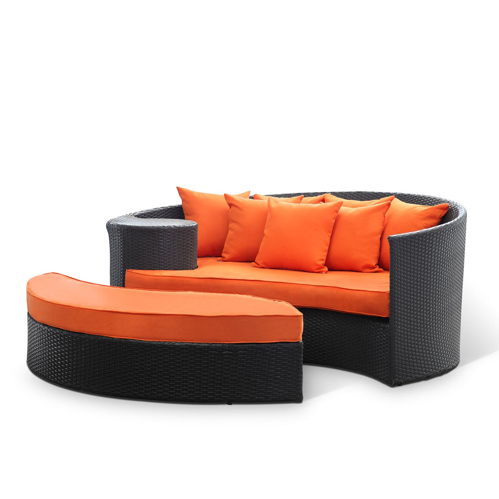 Taiji Outdoor Patio Wicker Daybed in Espresso Orange