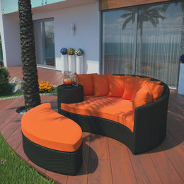 Taiji Outdoor Patio Wicker Daybed in Espresso Orange