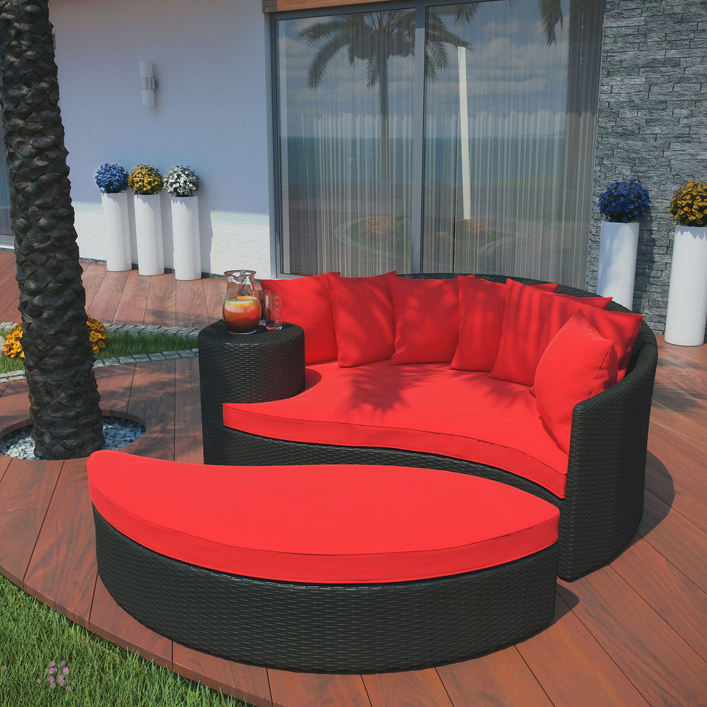 Taiji Outdoor Patio Wicker Daybed in Espresso Red