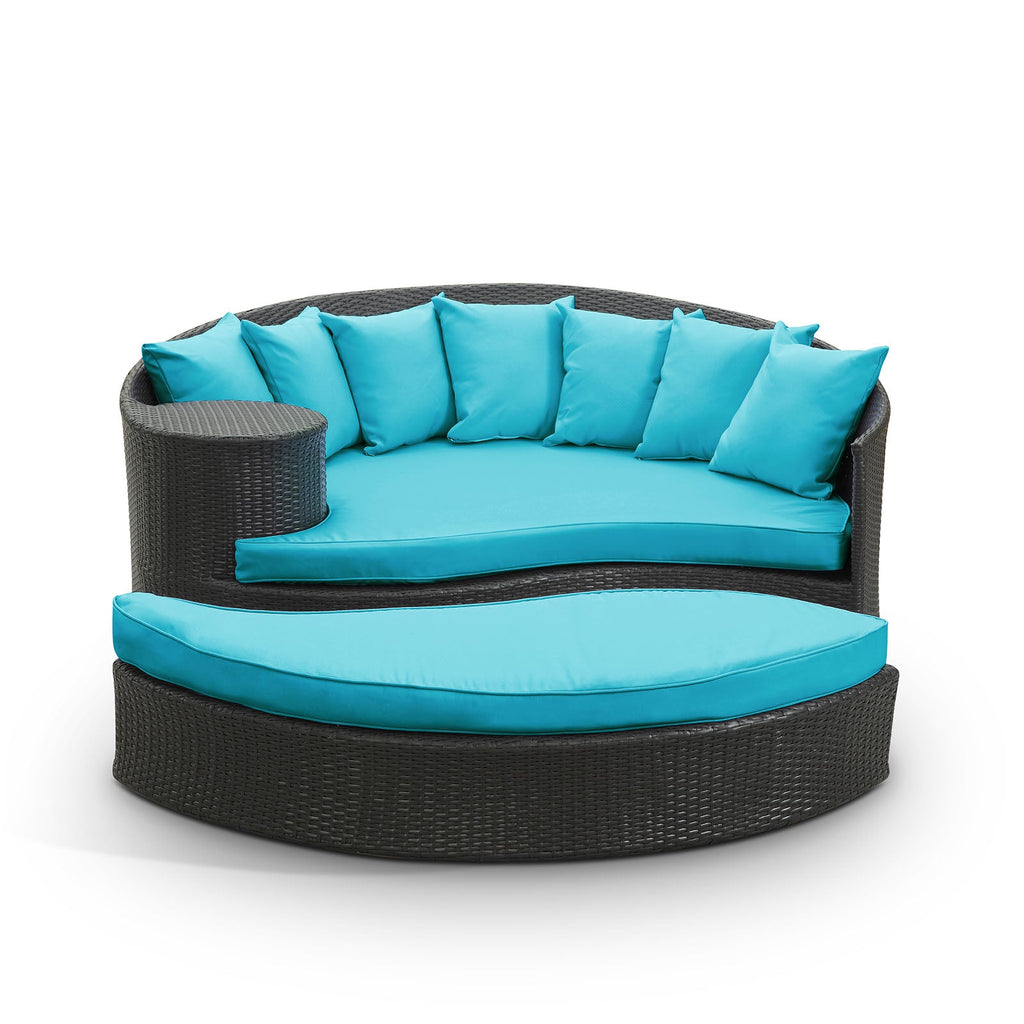 Taiji Outdoor Patio Wicker Daybed in Espresso Turquoise