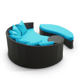 Taiji Outdoor Patio Wicker Daybed in Espresso Turquoise