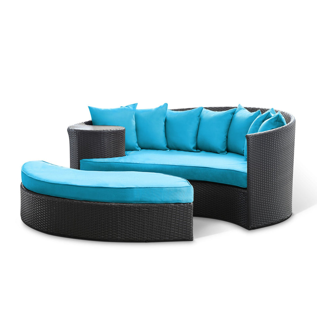 Taiji Outdoor Patio Wicker Daybed in Espresso Turquoise