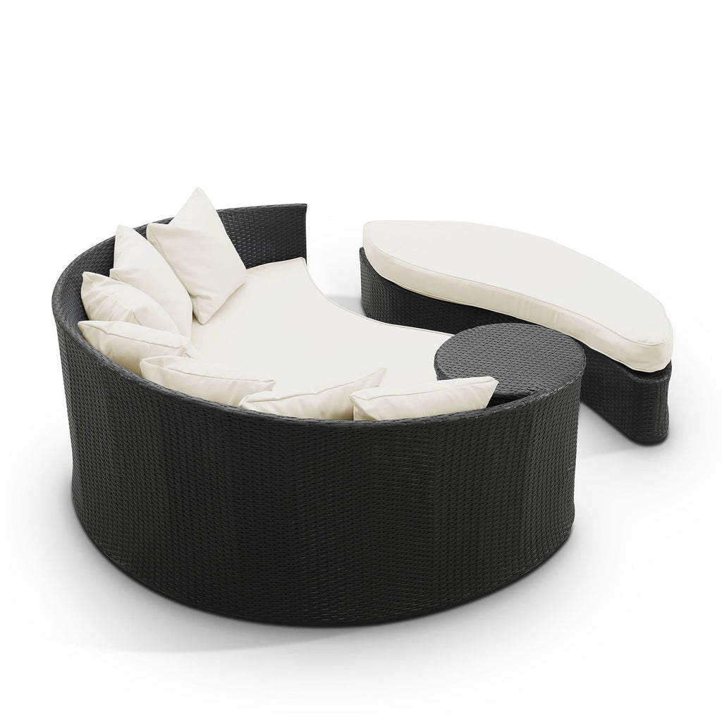 Taiji Outdoor Patio Wicker Daybed in Espresso White