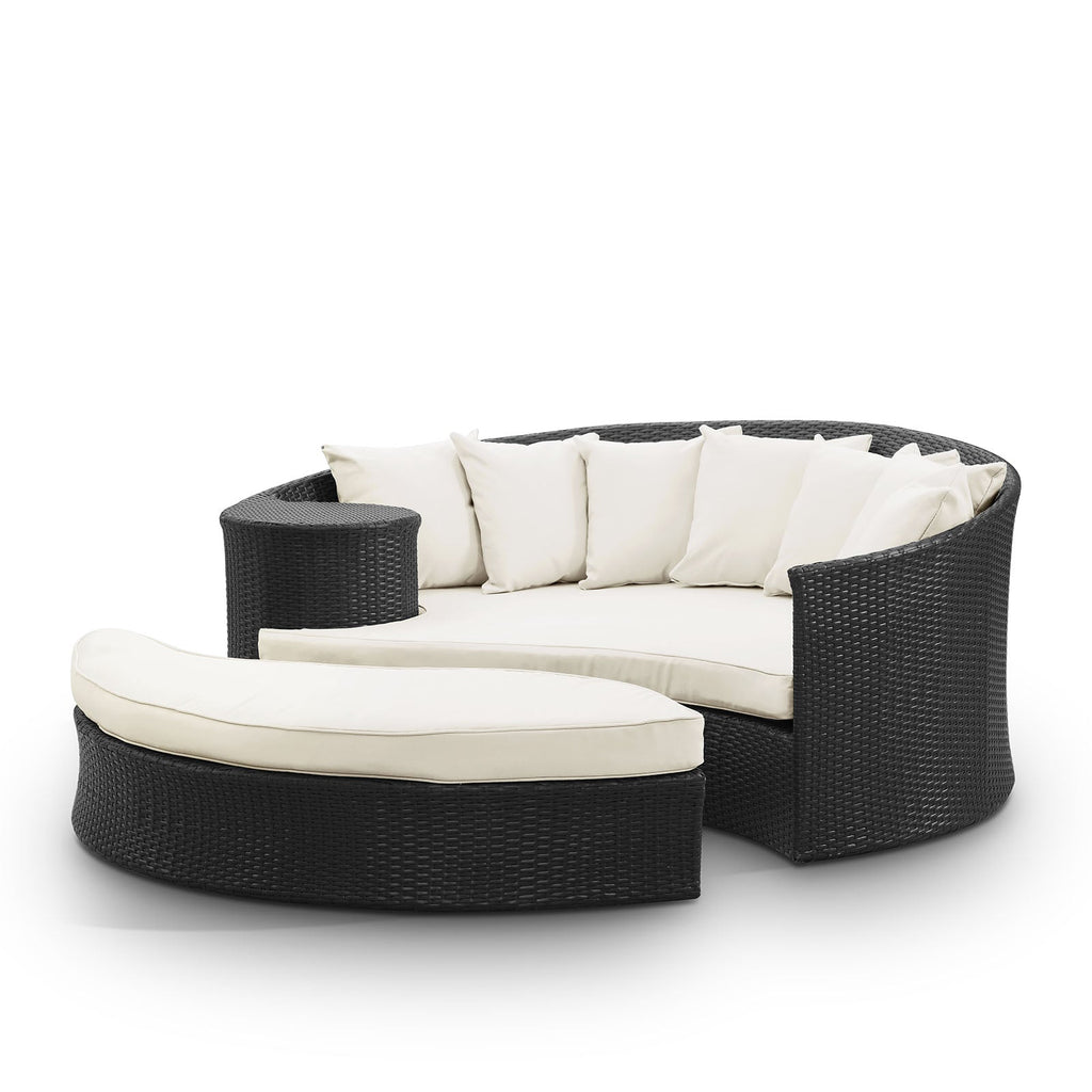 Taiji Outdoor Patio Wicker Daybed in Espresso White